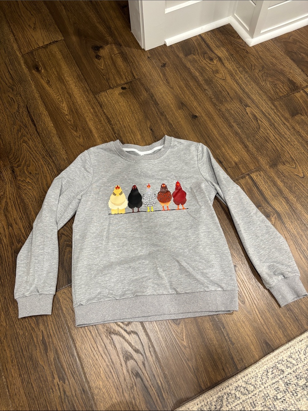 Gray Sweatshirt with Colorful Chicken Row Graphic